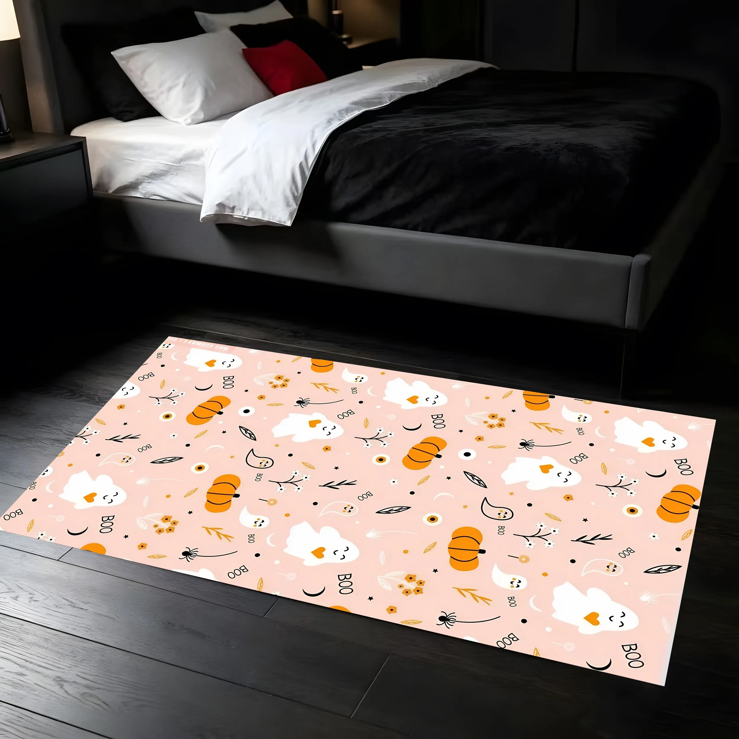 2D Carpet Ghostly Pumpkin Boo Slogan Creates Cute Cartoonish Cheerful Halloween Atmosphere