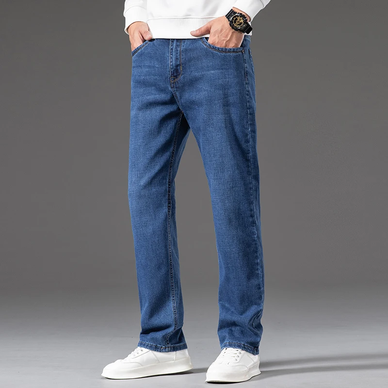 2024 Fashion Business Casual Straight Stretch Denim Pants Male Brand New Men's Blue Jeans Classic Style