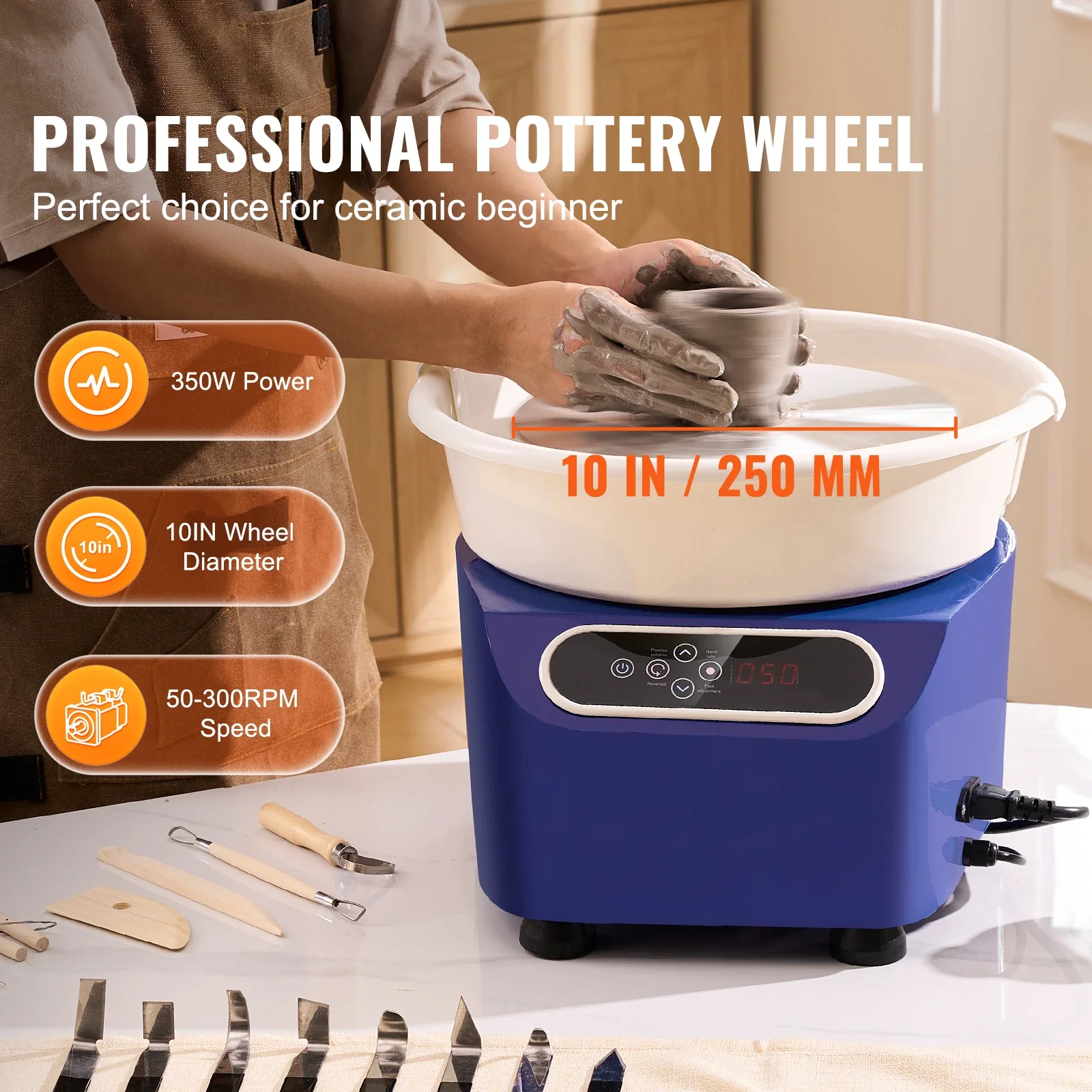 11 - inch Pottery Wheel - 450W Electric, Direct Drive for DIY Art Craft, Blue