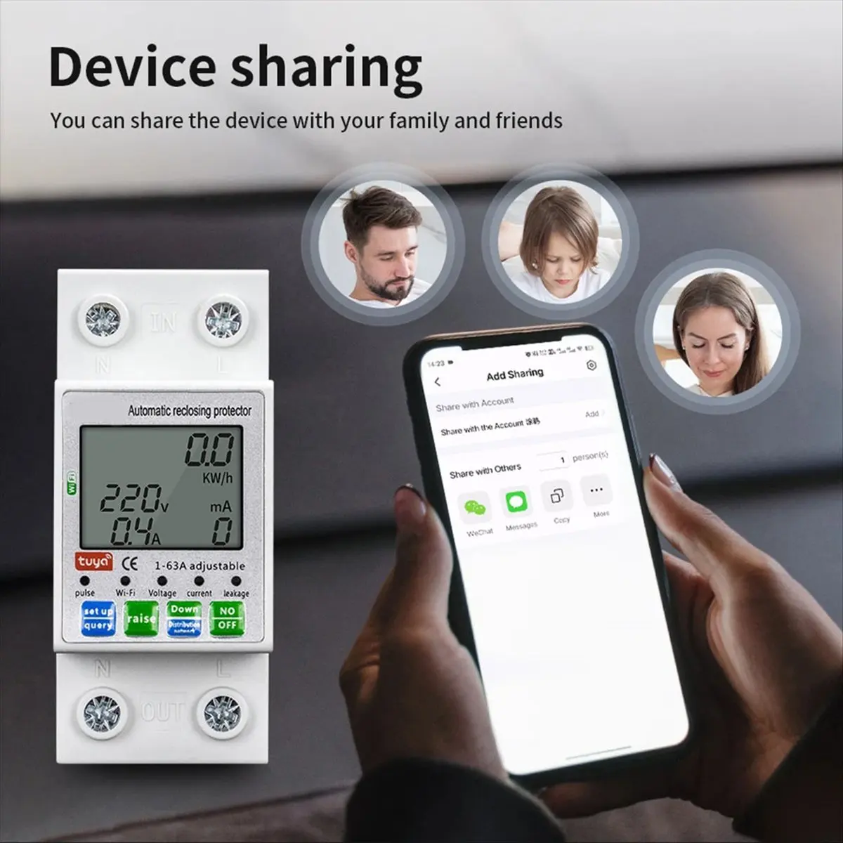 A013 Tuya 63A 2p WIFI Meter, over/Under Voltage Leakage Current Protector Switch, Smart Power Circuit Relay Switch KWh