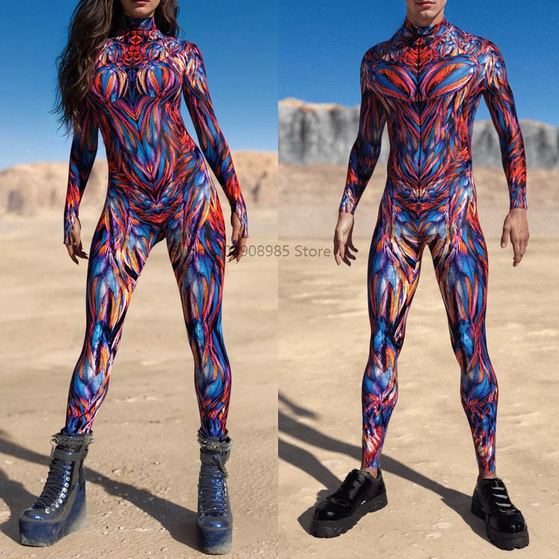 

Le Coq Costume Colorful 3D Print Party Cyber Punk Rainbow Bodysuit Onesie Halloween Party Cosplay Costume Elastic Romper