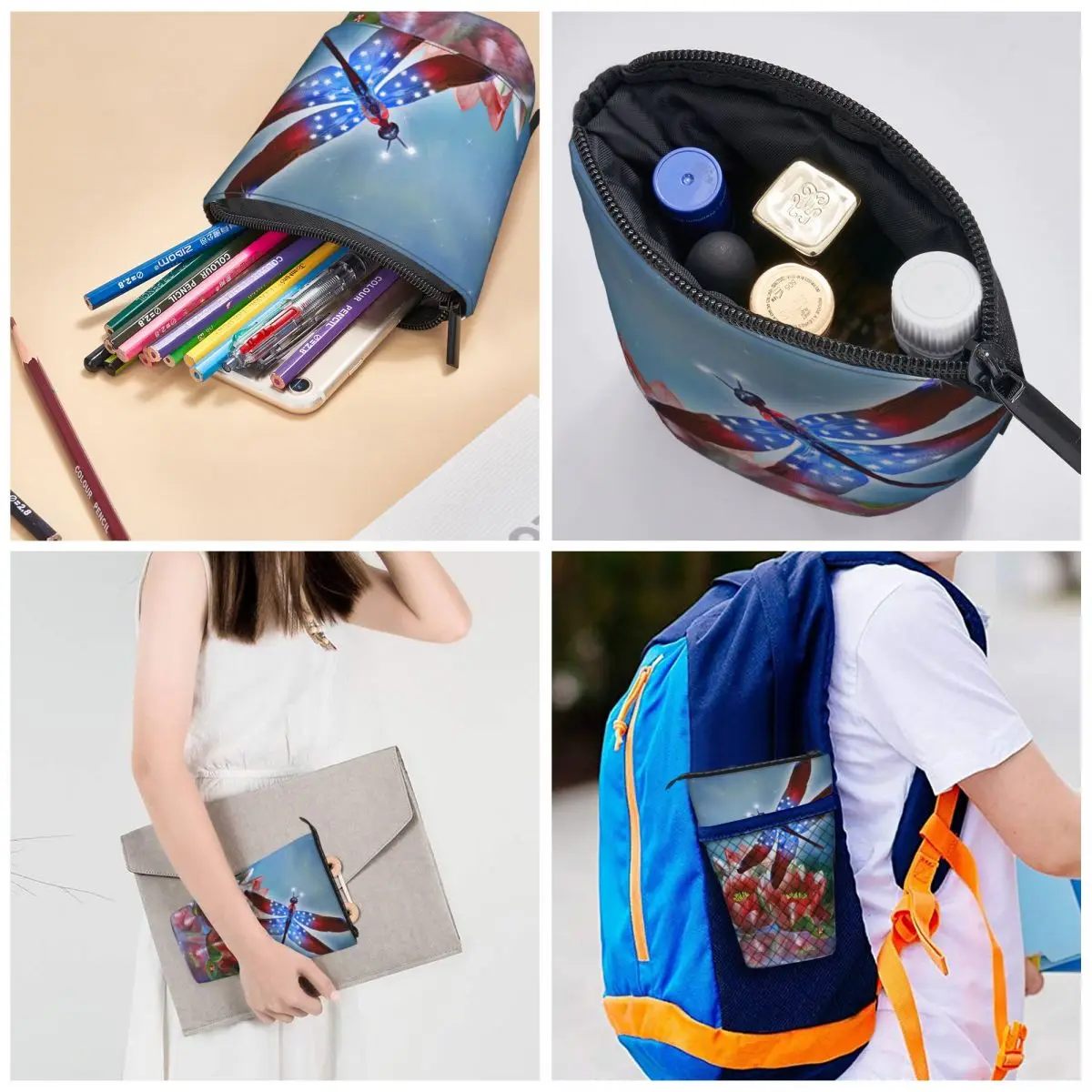 Stern gespinkelte Libelle Stift Box Schüler Schule Reiß verschluss Stift Tasche Kind Briefpapier Tasche Pencase vertikal einziehbare Feder mäppchen