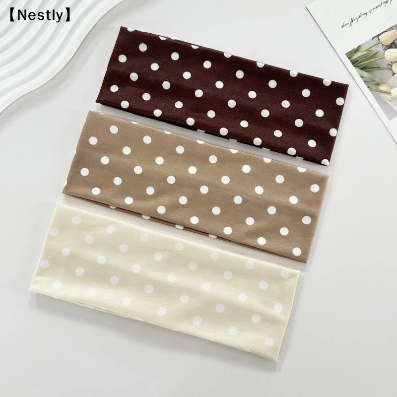 Fotografia 6: Faixas de Cabelo Femininas Largas Estilo Retrô Boho com Estampa de Bolinhas e Elástico, Moda Coreana Ins, Acessórios de Cabelo para Yoga, Esportes e Encontros〔Nest〕