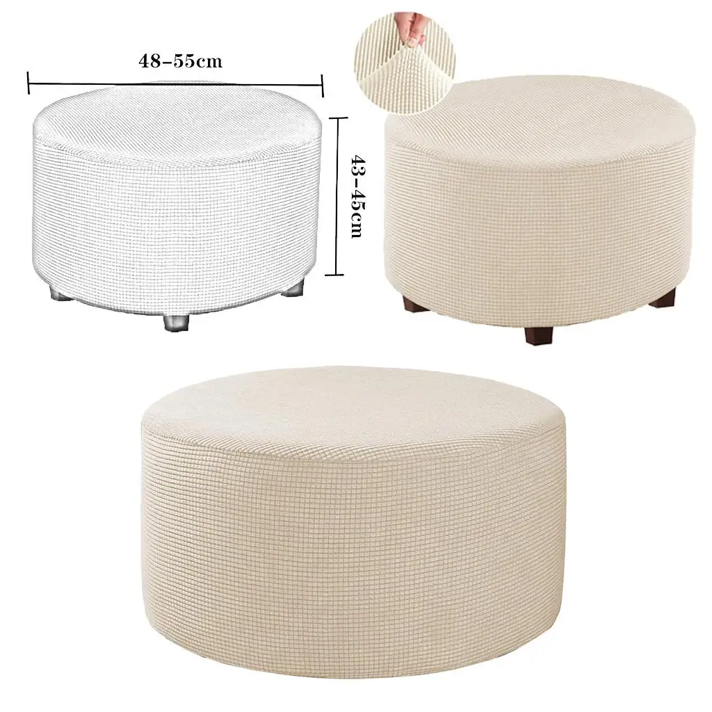 Round Ottoman Slipcover Footstool Footrest Cover Living Room Stool Kahki