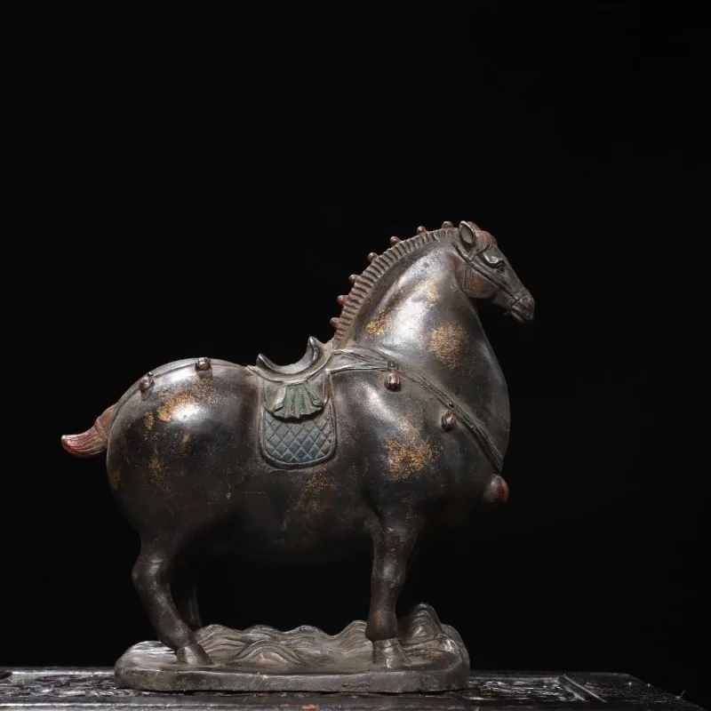 Vintage Bronze Tang Horse Statue Lucky Wealth-Bringing Zodiac Animal Sculptures Feng Shui Decor for Home Office Gift