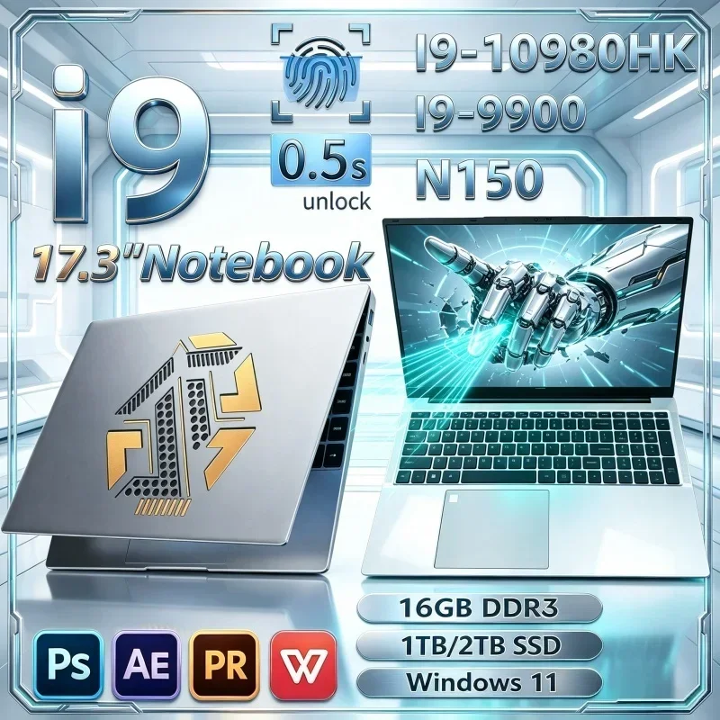 New Work‑Gamer 17.3 Inch Notebook Intel I9‑10980HK/I9‑9900/N150 16GB 32GB 2TB SSD Win11 Ultra Slim Gaming Office Computer