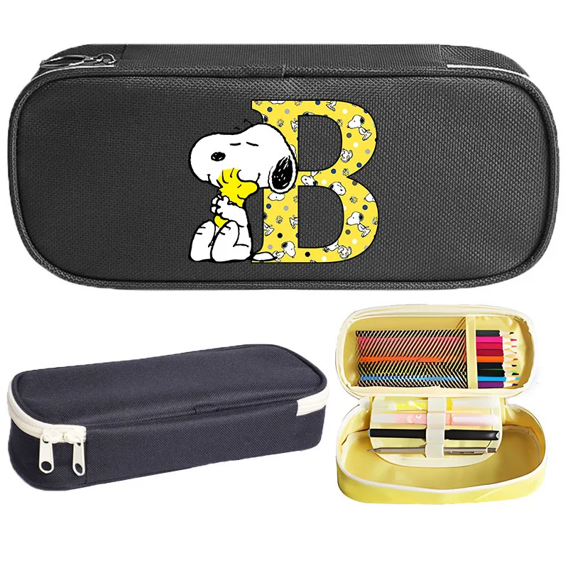 Snoopys astuccio nero Cartoon Dog Print borsa di cancelleria per studenti Anime Merch portapenne portatile con cerniera forniture scolastiche regali