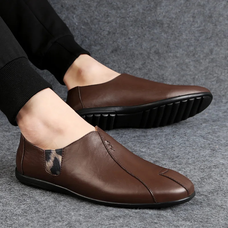 Genuine Leather Men Casual Shoes Luxury Brand Soft Mens Loafers Breathable Moccasins Slip on Lazy Driving Shoes Plus Size 38-47