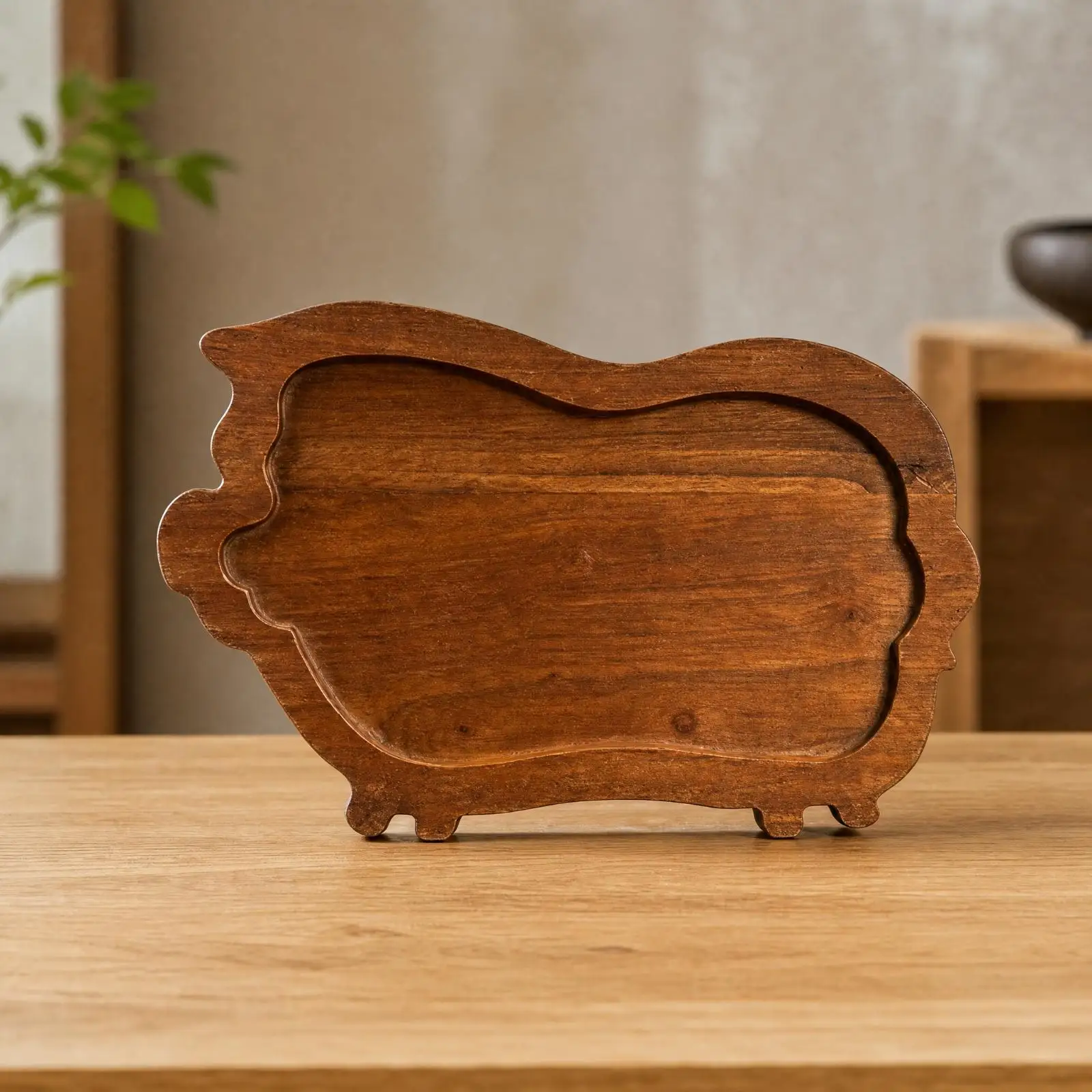 Handcrafted Pig Outline Wood Tray for Breakfast Dessert and Party Food Presentation