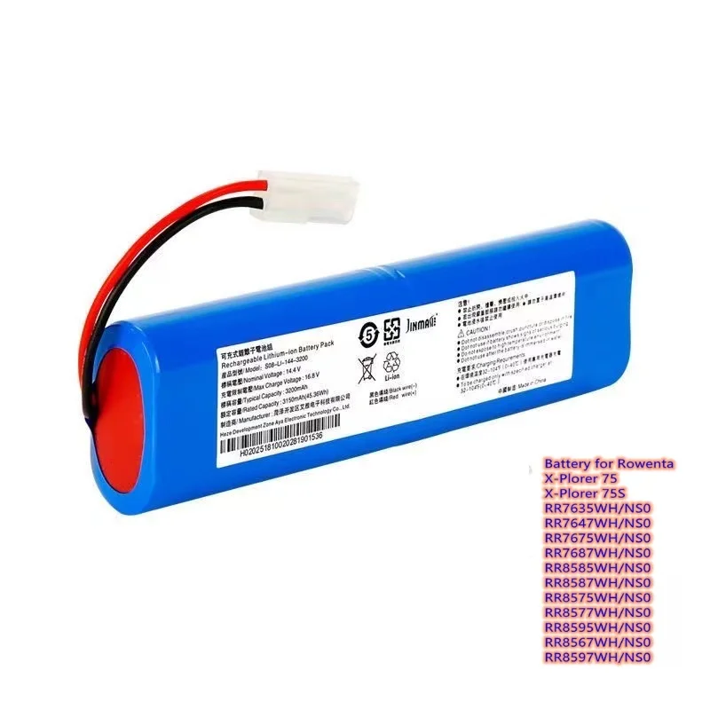 14.4V 2800mAh Robot Vacuum Cleaner Battery for Rowenta X-Plorer 75,S75,75S,RR7635WH,RR7647WH,RR7675WH,RR7687WH,RR8585WH,RR8587WH