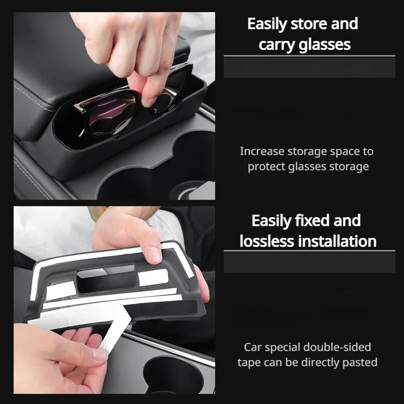Armrest Glasses Storage Box para Tesla Modelo Y, Controle Central Case, Bandeja do telefone, óculos de sol, acessórios do carro