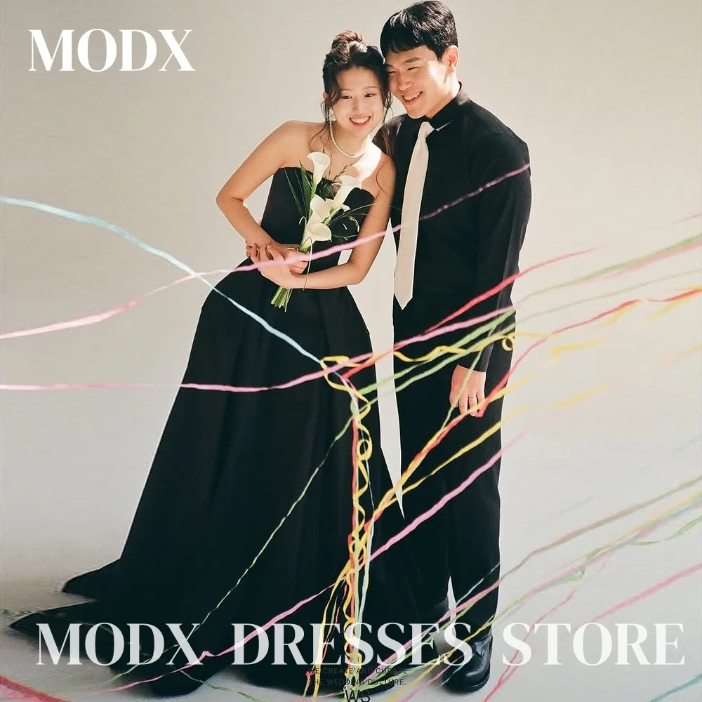 

MODX Elegant Strapless A-line Wedding Dresses Satin Sleeveless 웨딩드레스 Korea Photoshoot Floor-Length Customised Bridal Gown 2025
