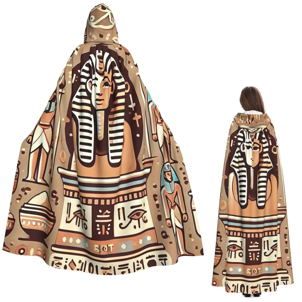 

Egyptian Pharaoh With Golden Crown Illustration Long Hooded Cloak Witch Medieval Costume Cosplay Cape HalloweenVampire Unisex