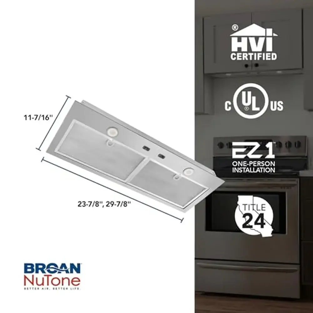 Built-In 2-Speed Exhaust Fan and LED Light 300 CFM Stainless Steel Range Hood Insert 24-Inch Power Pack Easy Install Ideal
