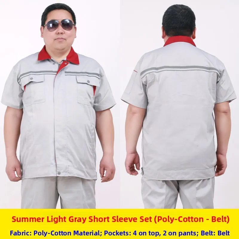 Loose Fit Summer Short Sleeve Work Uniform Set for Men Large Size Wear Resistant Thin Cotton Blend Fabric Labor Protection view 4