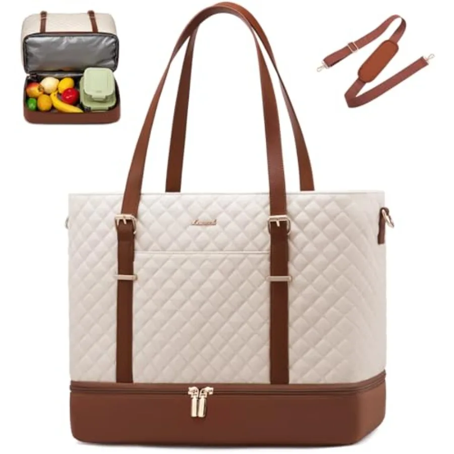 

Lunch Tote Bag for Women, Laptop Work Bag With Lunch Compartment and Large Cup Holder, Lightweight Work Briefcase for Travel, B