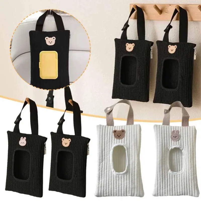 Car Tissue Portable Wet Wipes Box Cartoon Animal Bag Hanging Storage Baby Car Accessories Baby Stroller Tissue Pouch N8t3