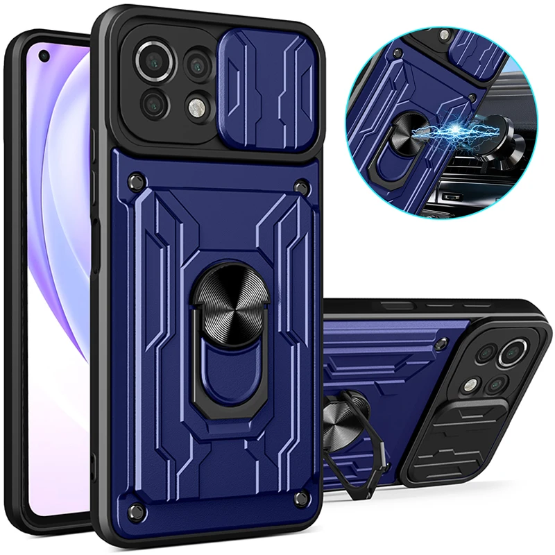 For Xiaomi Mi 11 Lite Case Slide Lens Camera Armor Back Cover for Mi11 Lite 5G NE Mi 11 Light 11Lite Magnetic Holder Phone Cases