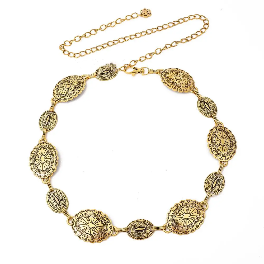 Vintage Belly Chain Bohemian Waist Chains Oval Ethnic Style Dress Belt Chains Jewelry Gold Tassel Body Chain Women