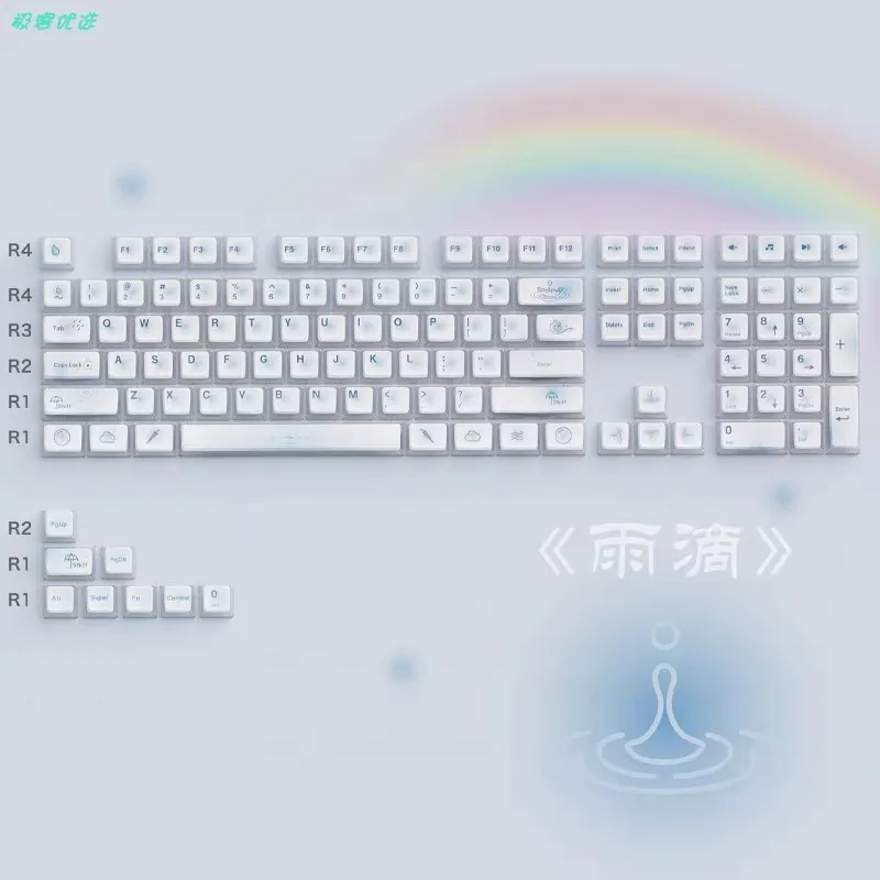 

116 Keys/set Raindrop Keycaps 4 Sides Transparent Backlit Key Caps ASA Profile