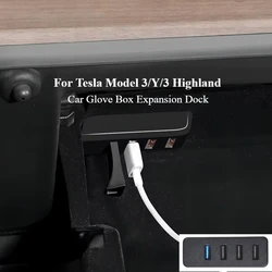 HUB For Tesla Model 3/Y/3 Highland 2024 2025 Glove Box Docking Station USB Expansion Connect Games Ambient Lights Accessories
