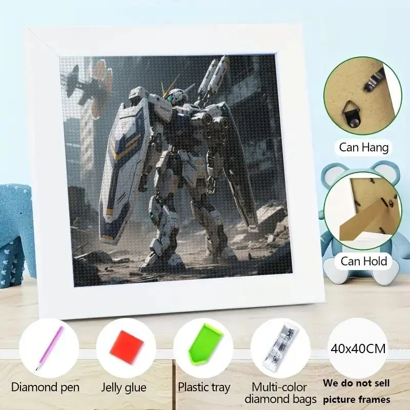

1 шт. 40x40 см Epic Gundam Mecha Robot Набор для алмазной живописи, DIY Полная дрель 5D Rhinestone Вышивка Художественный ремесленный набор, Sci-Fi Future W
