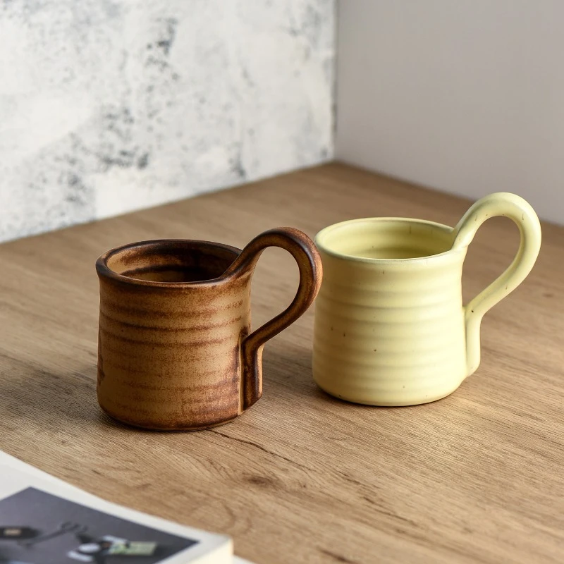 Japanese Retro Striped Ceramic Coffee Mug, Vintage Porcelain Cup for Tea, Handmade Breakfast Drinkware for Kitchen, Unique Gift