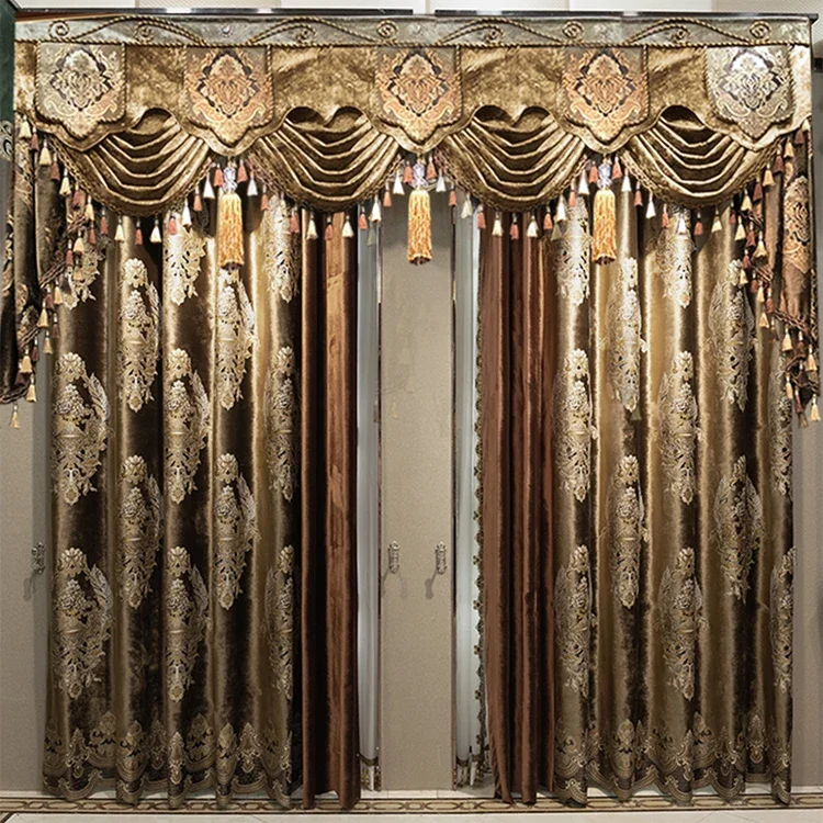 

European luxury embroidered velvet jacquard curtains for villas dining room living room bedroom decoration blackout