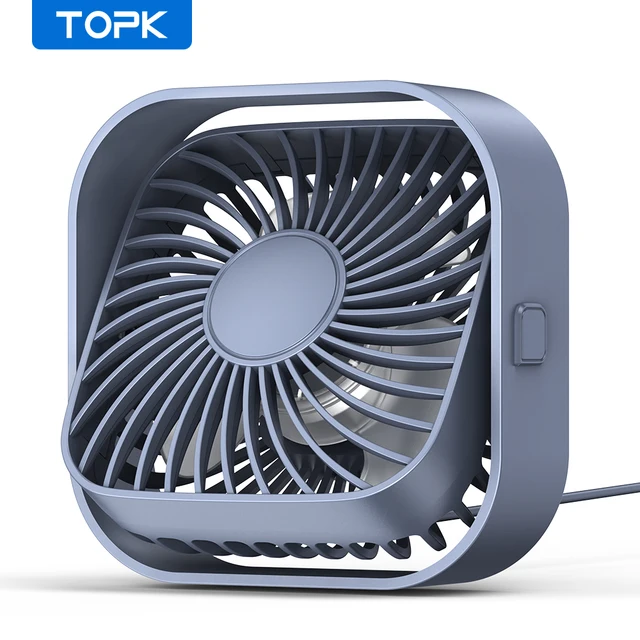 TOPK Mini przenośny wentylator USB Wentylator biurkowy Stół Silny przepływ powietrza i cicha praca 3 prędkości wiatru 360 ° Obrotowe wentylatory stojące do pokoju Home