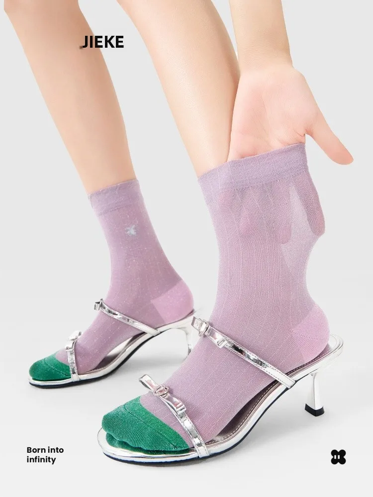 Calcetines JKN de cristal de vidrio transpirables, finos, a media pantorrilla, para mujer, novedad de verano