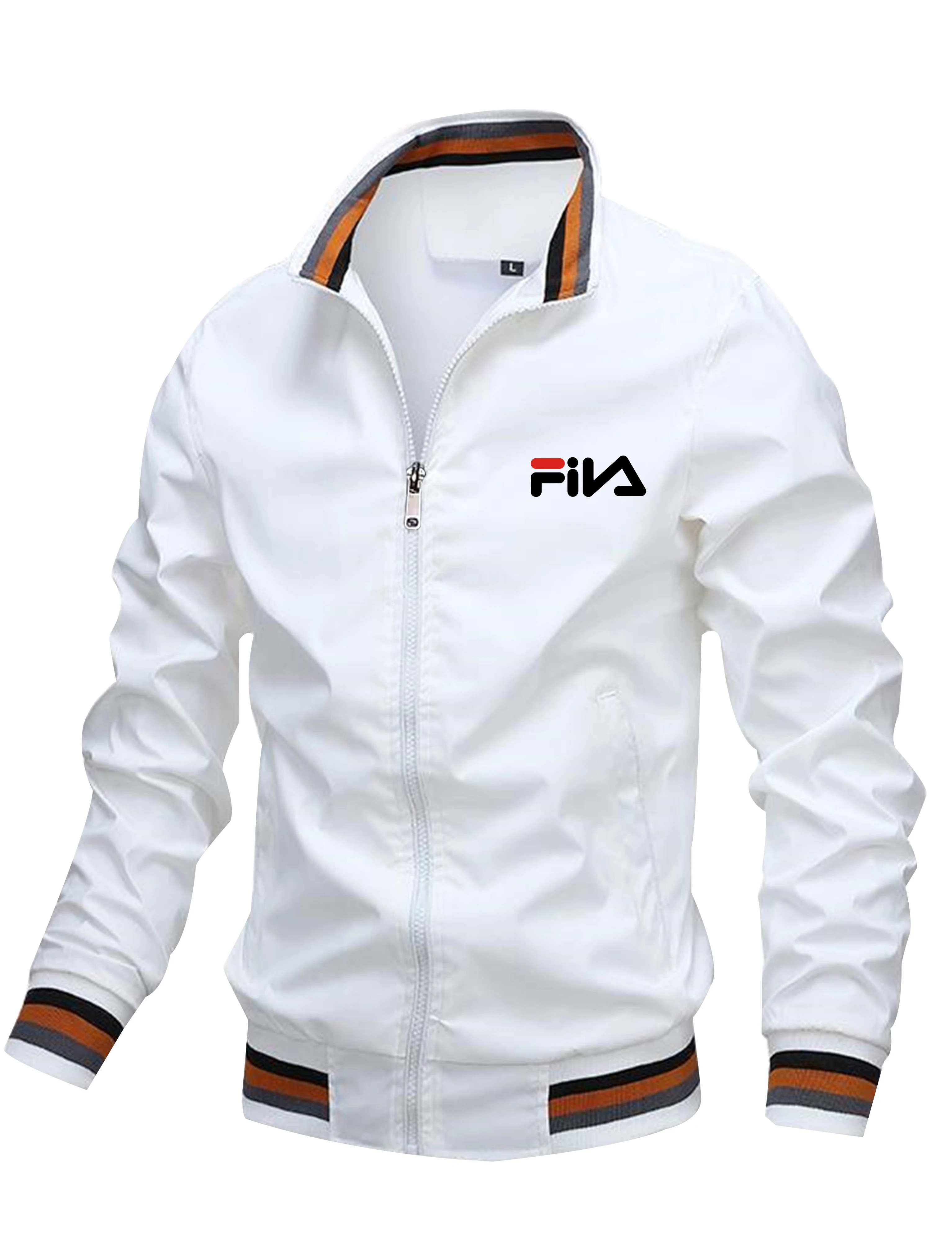 

Stripesoutdoor casual jacket for men, solid color zipper printed sportswear, comfortable and breathable outerwear