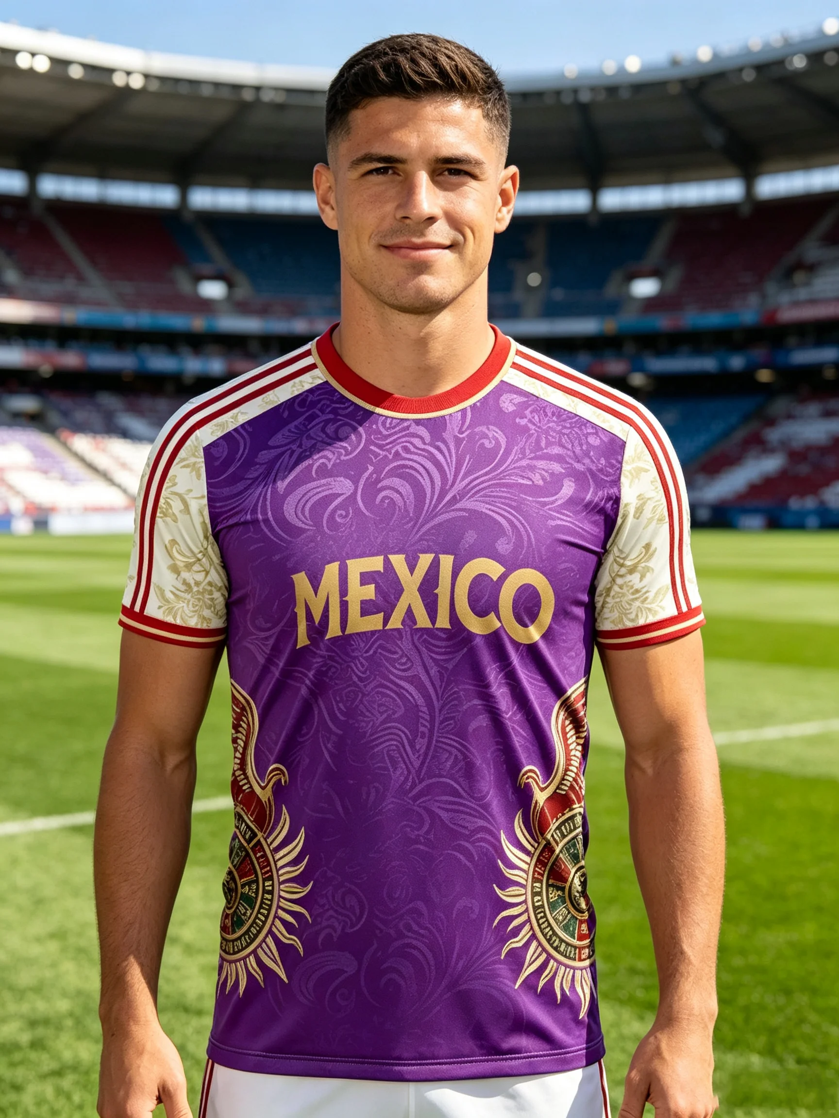 Purple sun totem Mexico soccer jersey,exquisite side graphics,wash‑resistant print,for sports,matches & daily wear
