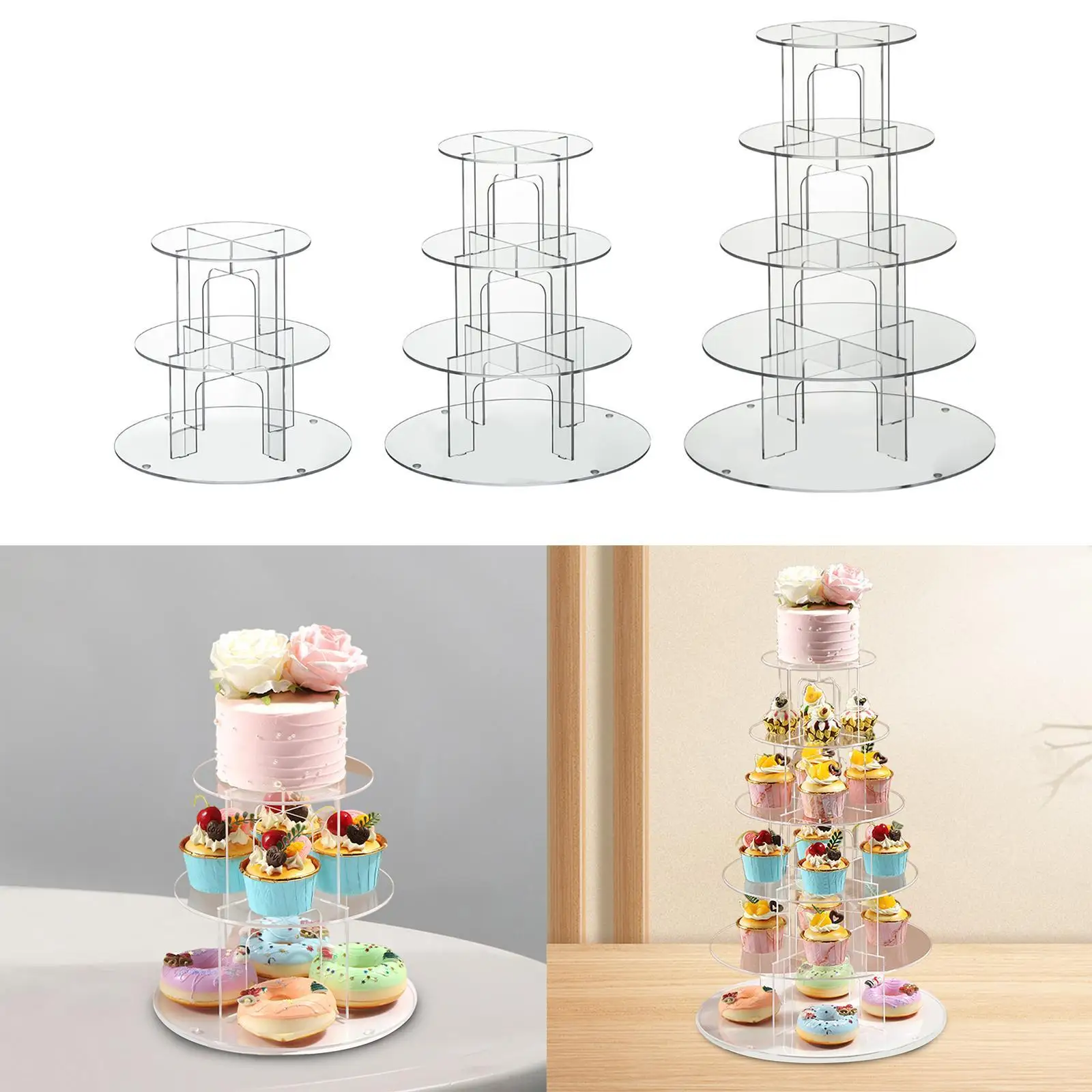 Acrylic Cupcake Stand Afternoon Tea Stand Fruit Desserts Display Tiered Dessert Pastry Tower High Tea Stand for Appetizers