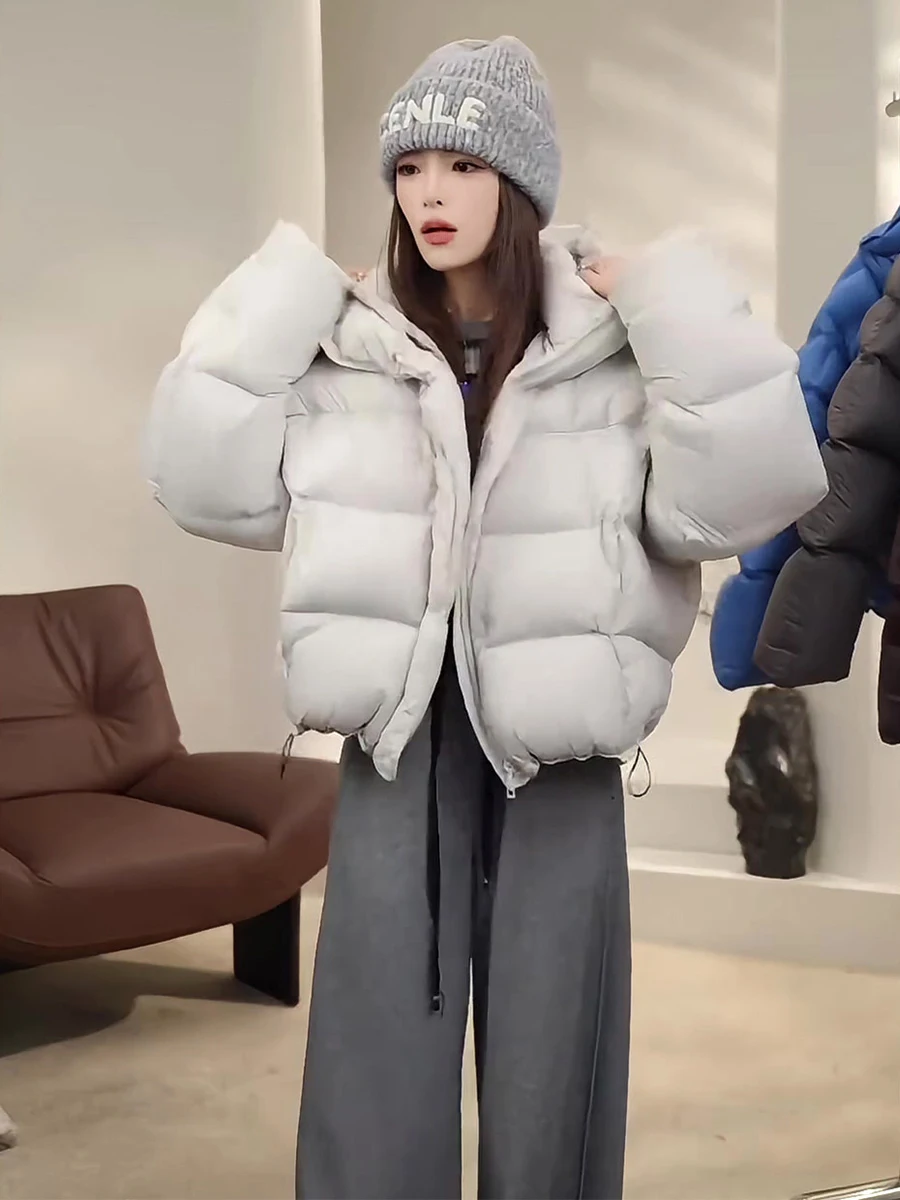 Casaco de Inverno Feminino Puffer Jaet ort Thiened, Quente, Casual, Ajuste Solto, Fechamento com Zíper, Cor