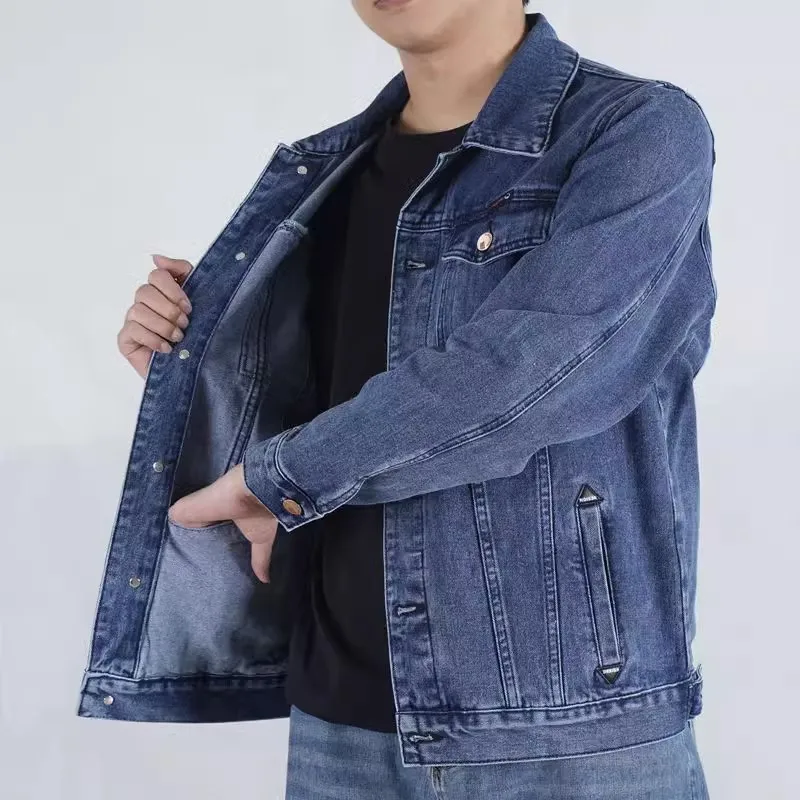 Men's Denim Work Jacket Autumn Winter Multi-Pocket Labor Protection Coat Outdoor  Welding Site Wear Loose Fit Long Sl...