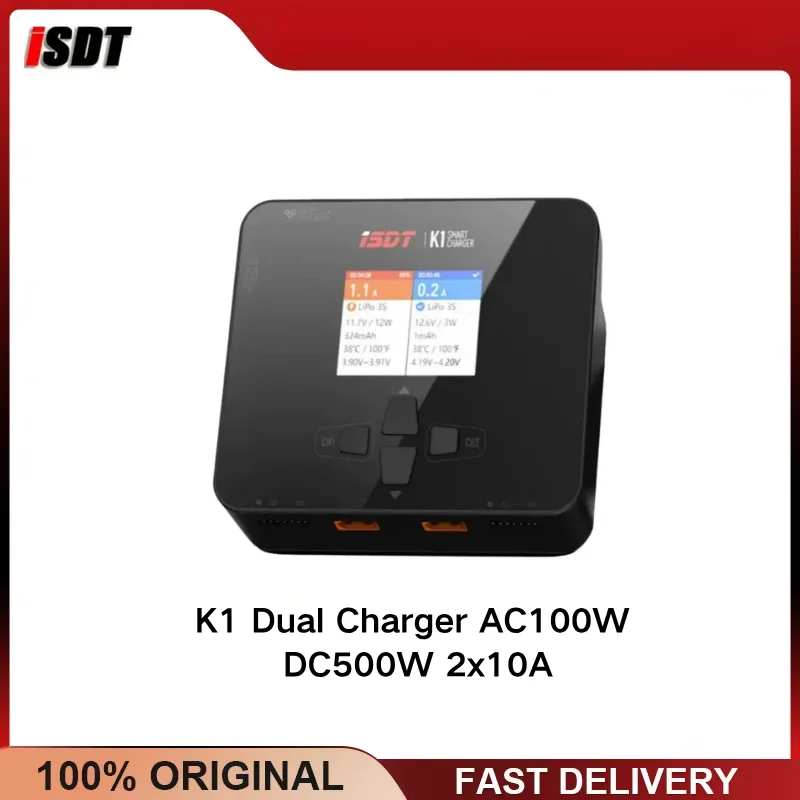 ISDT K1 Dual Charger AC100W DC500W 2x10A 1.2A Balancer BattAir for FPV Drone LiPo NiMH Battery