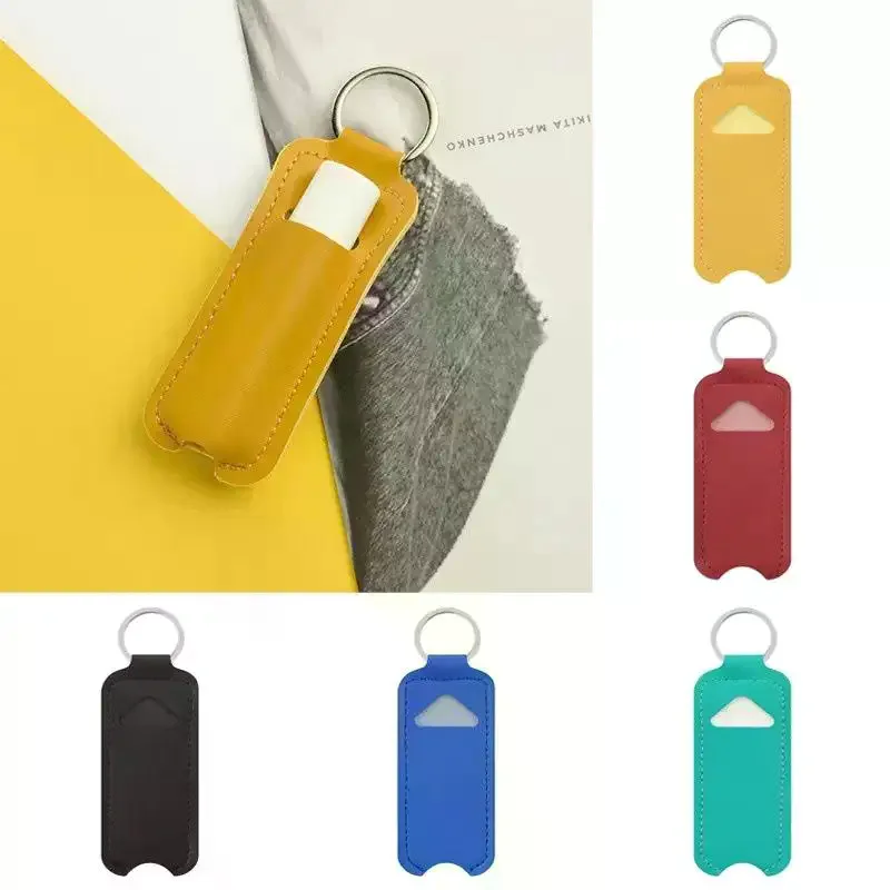 Fashion Design PU Leather Lipstick Keychain Bag 1Pcs Colorful Mini Lip Balm Case Practical Key Holder for Girls Outdoor