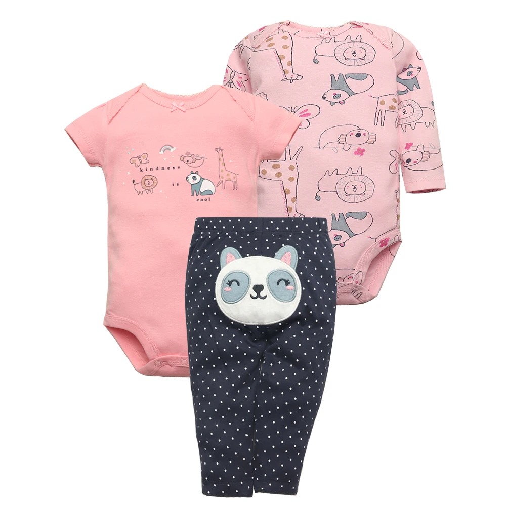 3 pezzi tute per bambini + pantaloni cotone neonato vestiti estate Cartton neonata set di abbigliamento 0-24 moth bebe tuta