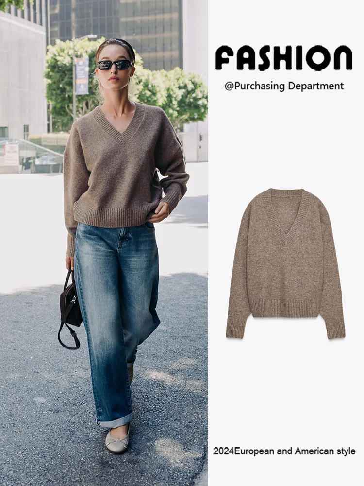

Faionable Soft V-Ne Long Sve Knitted Sweater for Women Ele Versatile Autumn New Arrival European Sle Crew Ne