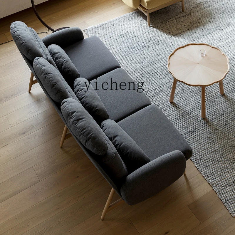 Tqh Turtleneck Three-Seat Sofa Original Fabric Sofa Nordic Style Small Apartment Living Room Furniture