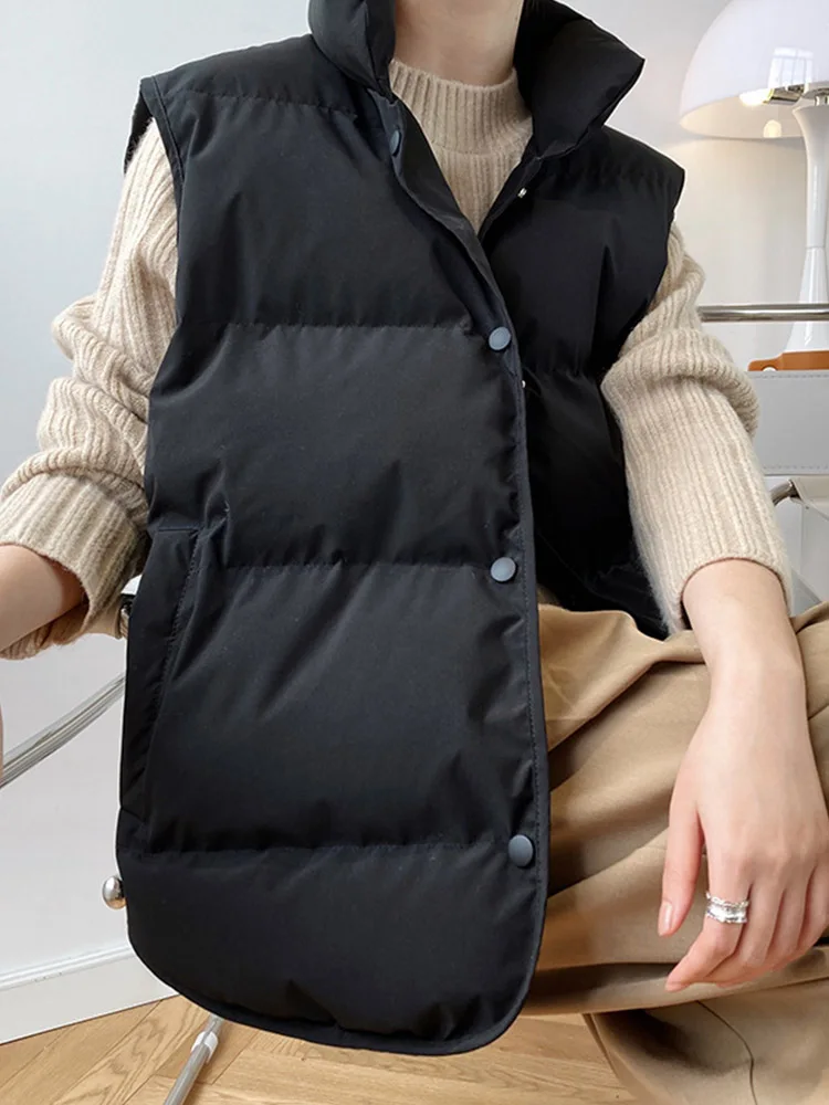 2024 Women Vest Coat Stand Collar Winter Women Warm Coat Tops Beige Chaleco Mujer Gilet Casaco Feminino