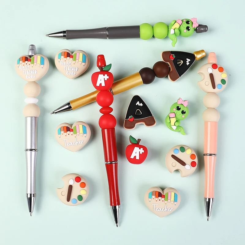 5pcs Painting Palette Silicone Beads Letter A  Heart Silicone Beads For DIY Pacifier Chain Beaded Pen Jewelry Making Accessories