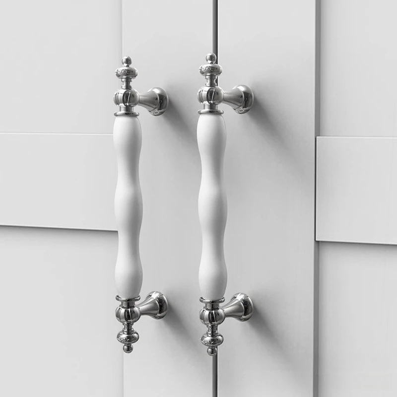 Nordic Style Silver-White Cabinet Door Handles Wardrobe Door Pulls Ceramic Handles Single-Hole Drawer Knobs Furniture Hardware