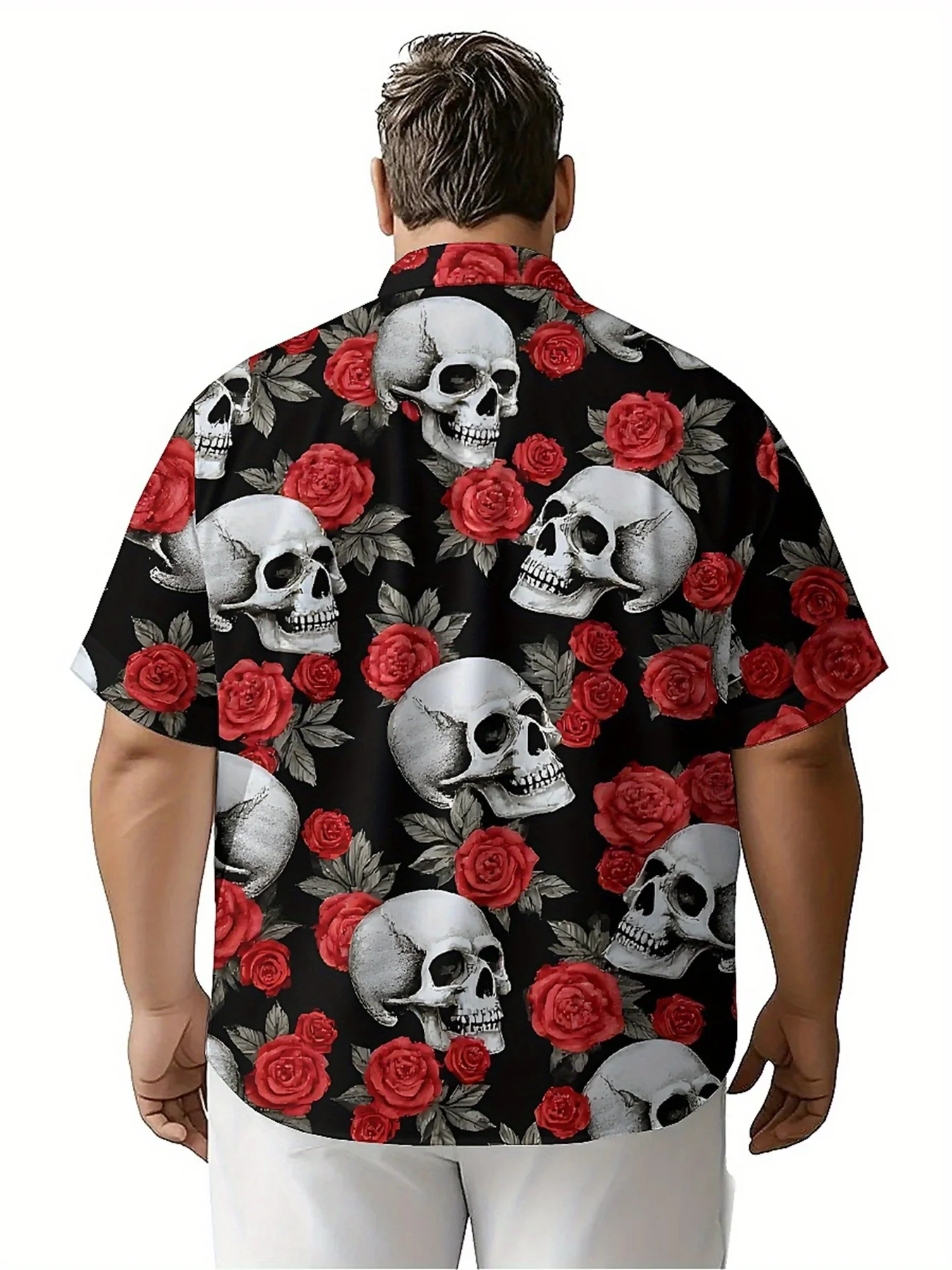 Men's Plus Size Hawaiian Shirts Skull Roses Pattern, Summer Casual Tops, Outdoor and Party, Streetwear