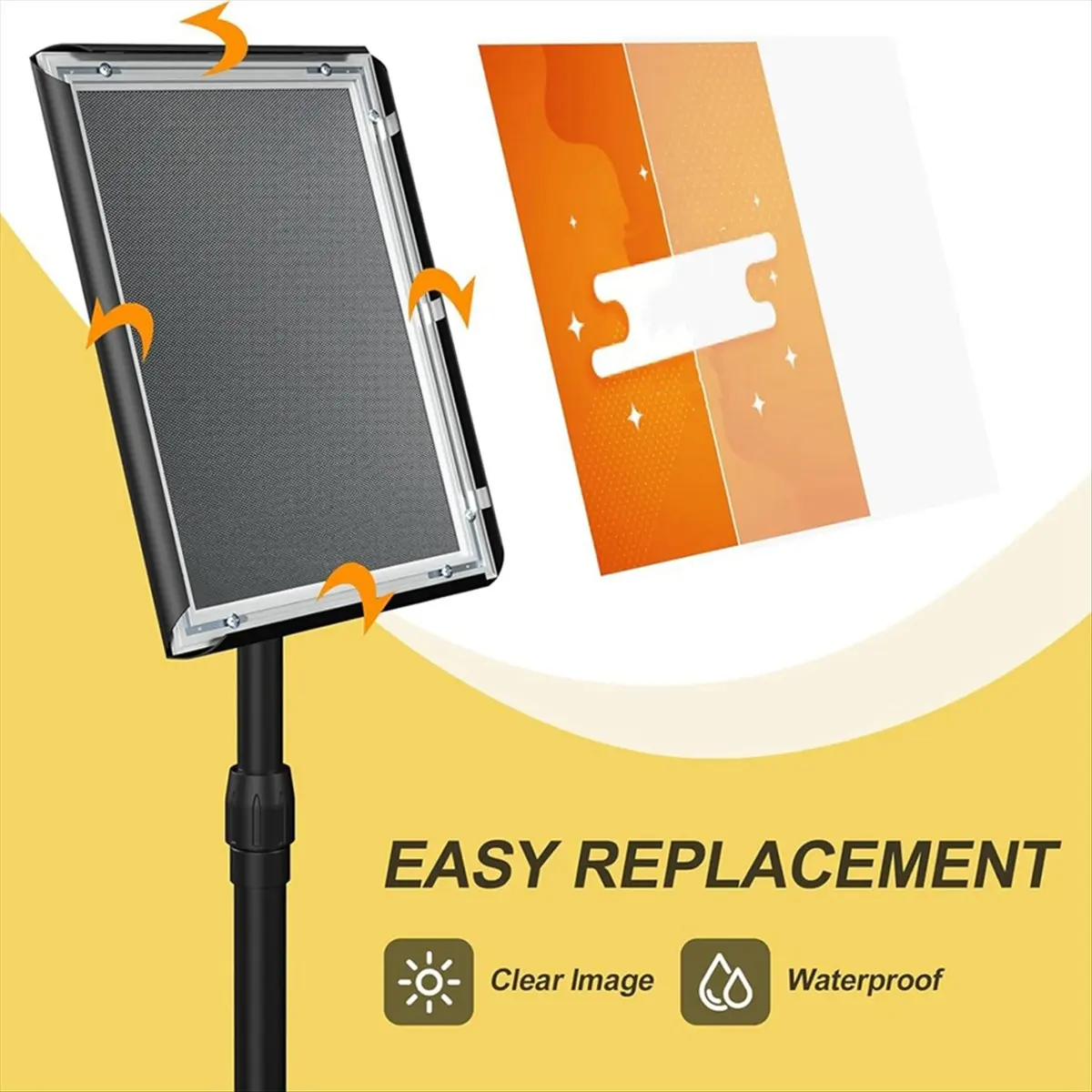 N14R Top Sign Holder Stand 8.5x11 Inch Adjustable Floor Standing Sign Holder - Signage Stand with Snap-Open Frame Display