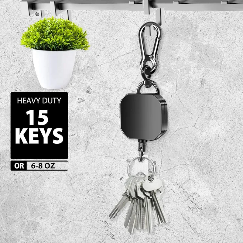 Retractable Keychain Key Chain Heavy Duty Metal ID Badge Holder Key Reel, Carabiner Keychain With Belt Clip, 27.5Inch Steel Cord