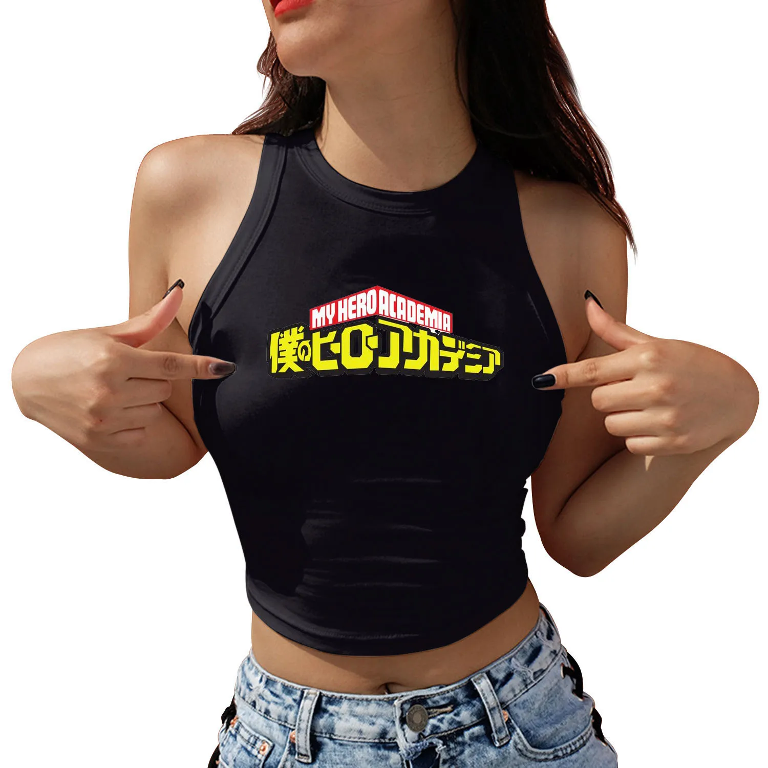 Sexy Women Shoulder-Off Crop Top My Hero Academia Katsuki Bakugou Print Sleeveless Tank Tops Fashion Streetwear Y2K T-Shirts