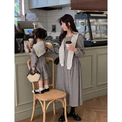 Women Dresses Mother and Daughter Matching Clothes Fashion Korean Style Mom and Me Same Long Sleeve Dress Children Girls Outfits