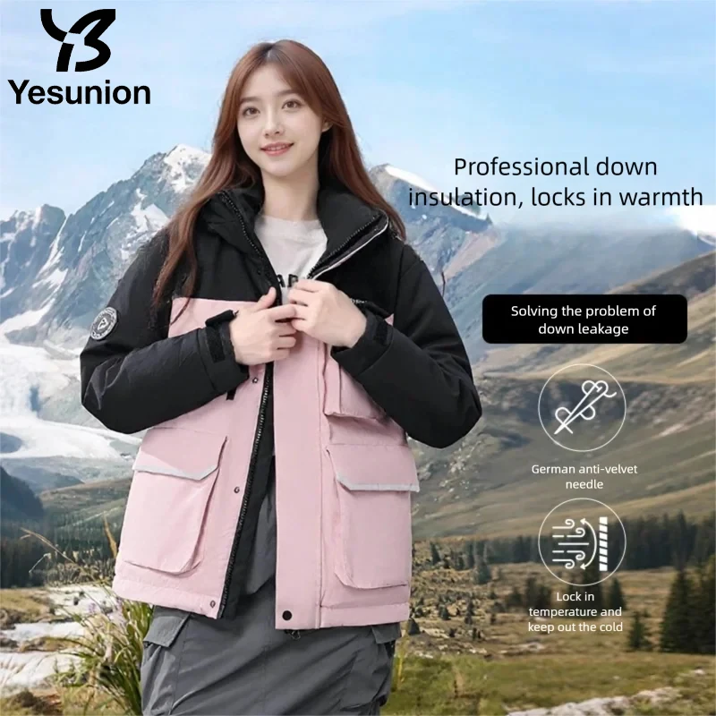 YESUNION Parka feminina ao ar livre jaqueta à prova de vento calor casaco com capuz unissex 90 pato para baixo jaqueta à prova de vento à prova d'água caminhadas