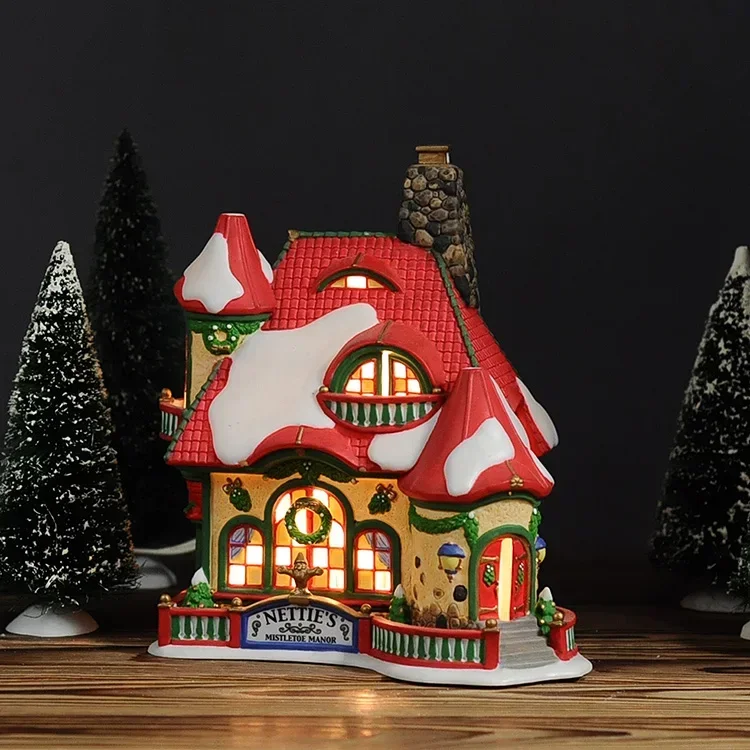 Porcelain Handcrafts Modern Living Room Decoration NETTIE'S Mistletoe Manor Ceramic Night Light House Ornaments Xmas Gift